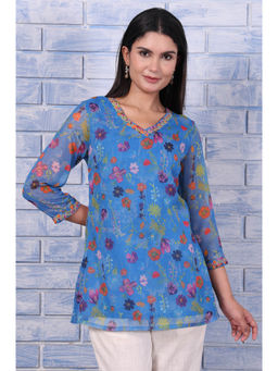 W - Blue Floral Top For Women