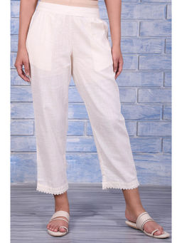 W - Off White Solid Pant For Women