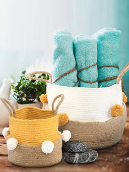 Sashaa World - Yellow And White Braided 2-Piece Basket Set