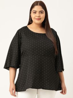 theRebelinme - Plus Size Women Black Polka Dot Printed Longline Top