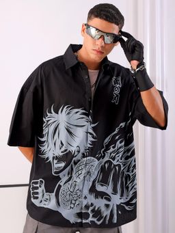 The Indian Garage Co - Men Oversized Anime Print Half Sleeves Cutaway Collar Shirt