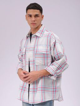 The Indian Garage Co - Men Oversized Checks Full Sleeves Cutaway Collar Double Flap Pocket Shirt