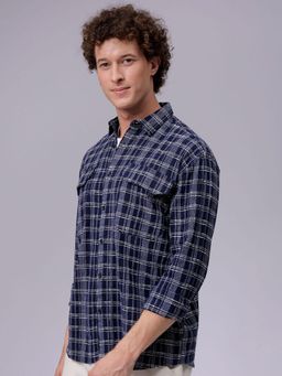 The Indian Garage Co - Men Checks Full Sleeves Cutaway Collar Double Flap Pocket Shirt