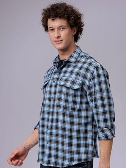 The Indian Garage Co - Men Checks Full Sleeves Cutaway Collar Double Flap Pocket Casual Shirt