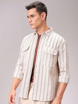 The Indian Garage Co - Men Stripes Cutaway Collar Double Flap Pocket Shirt