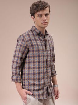 The Indian Garage Co - Men Slim Fit Checks Full Sleeves Cutaway Collar Casual Shirt