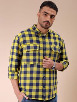 The Indian Garage Co - Men Checks Cutaway Collar Double Flap Pocket Shirt
