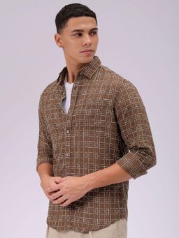 The Indian Garage Co - Men Slim Fit Checks Full Sleeves Cutaway Collar Casual Shirt