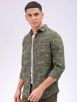 The Indian Garage Co - Men Slim Fit Checks Full Sleeves Cutaway Collar Casual Shirt