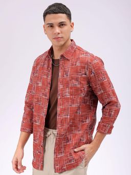 The Indian Garage Co - Men Slim Fit Checks Full Sleeves Cutaway Collar Casual Shirt