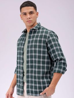The Indian Garage Co - Men Regular Fit Checks Full Sleeves Cutaway Collar Shirt