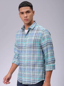 The Indian Garage Co - Men Slim Fit Checks Full Sleeves Cutaway Collar Casual Shirt