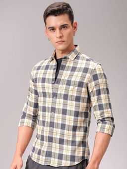 The Indian Garage Co - Men Slim Fit Checks Full Sleeves Cutaway Collar Casual Shirt