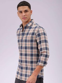 The Indian Garage Co - Men Slim Fit Checks Full Sleeves Cutaway Collar Casual Shirt