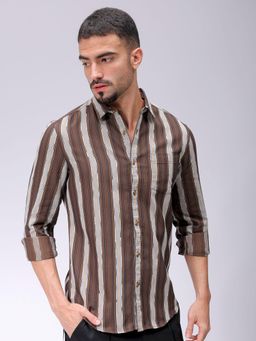 The Indian Garage Co - Men Slim Fit Stripes Full Sleeves Cutaway Collar Casual Shirt