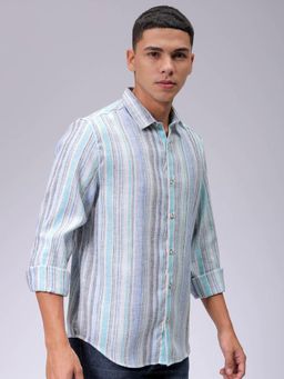 The Indian Garage Co - Men Slim Fit Stripes Full Sleeves Cutaway Collar Casual Shirt