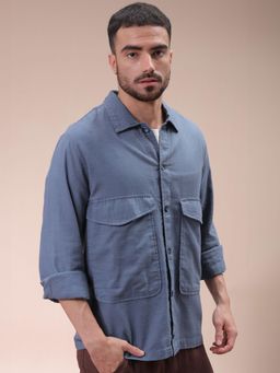 The Indian Garage Co - Men Regular Solid Cutaway Collar Double Flap Pocket Over Shirt