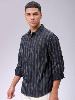 The Indian Garage Co - Men Slim Fit Stripes Full Sleeves Cutaway Collar Casual Shirt