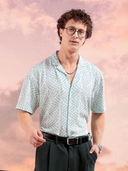 The Indian Garage Co - Men Textured Printed Half Sleeves Cuban Collar Shirt