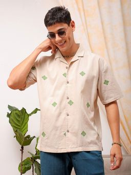 The Indian Garage Co - Men Placement Embroidered Half Sleeves Cuban Collar Shirt