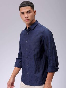 The Indian Garage Co - Men Regular Fit Self Design Full Sleeves Cutaway Collar Shirt