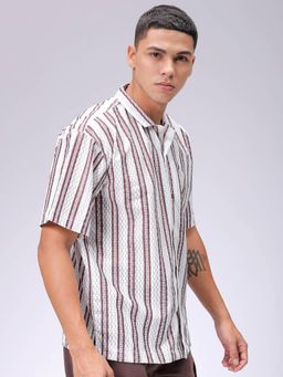 The Indian Garage Co - Men Stripes Half Sleeves Cuban Collar Shirt