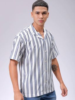 The Indian Garage Co - Men Stripes Half Sleeves Cuban Collar Shirt
