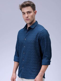 The Indian Garage Co - Men Regular Fit Self Design Full Sleeves Cutaway Collar Shirt