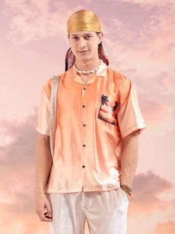 The Indian Garage Co - Men Border Print Half Sleeves Cuban Collar Shirt