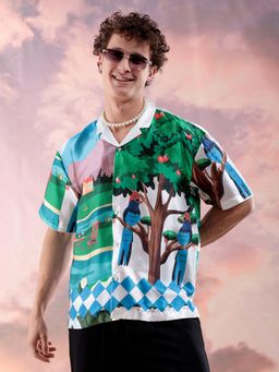 The Indian Garage Co - Men Fauna Printed Half Sleeves Cuban Collar Shirt