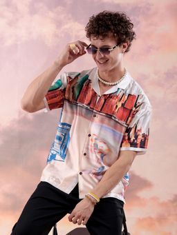 The Indian Garage Co - Men Still Life Printed Half Sleeves Cuban Collar Shirt