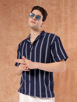 The Indian Garage Co - Men Stripes Half Sleeves Cuban Collar Shirt