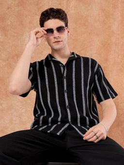 The Indian Garage Co - Men Stripes Half Sleeves Cuban Collar Shirt