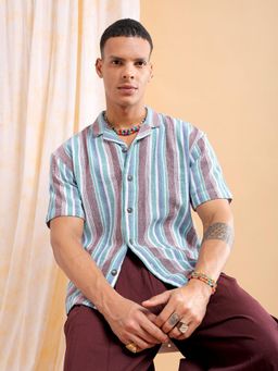 The Indian Garage Co - Men Stripes Half Sleeves Cuban Collar Shirt