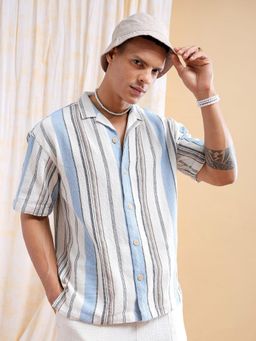 The Indian Garage Co - Men Stripes Half Sleeves Cuban Collar Shirt
