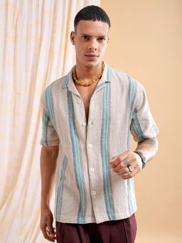 The Indian Garage Co - Men Stripes Half Sleeves Cuban Collar Shirt