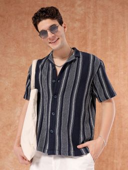 The Indian Garage Co - Men Stripes Half Sleeves Cuban Collar Shirt