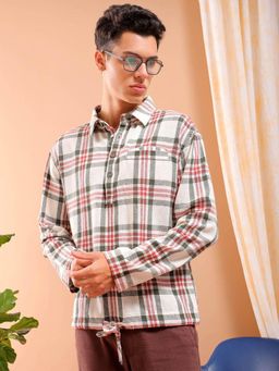 The Indian Garage Co - Men Regular Fit Checks Full Sleeves Cutaway Collar Shirt