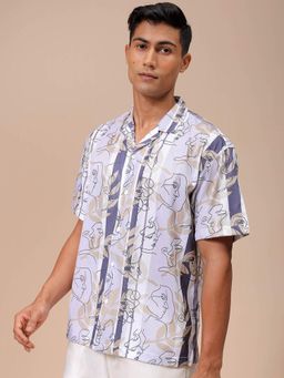 The Indian Garage Co - Men Sketch Art Half Sleeves Cuban Collar Shirt
