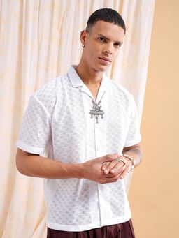 The Indian Garage Co - Men Self Design Half Sleeves Cuban Collar Shirt