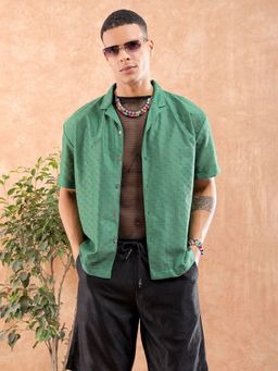 The Indian Garage Co - Men Self Design Half Sleeves Cuban Collar Shirt