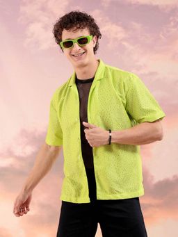The Indian Garage Co - Men Self Design Half Sleeves Cuban Collar Shirt