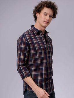 The Indian Garage Co - Men Slim Fit Checks Full Sleeves Spread Collar Casual Shirt