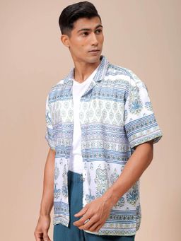 The Indian Garage Co - Men Slim Relaxed Indie Printed Half Sleeves Cuban Collar Casual Shirt