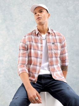 The Indian Garage Co - Men Regular Fit Checks Full Sleeves Cutaway Collar Casual Shirt