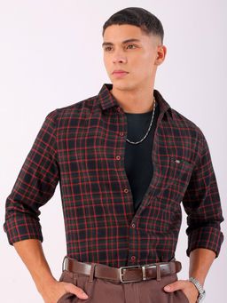 The Indian Garage Co - Men Slim Fit Checks Full Sleeves Cutaway Collar Casual Shirt
