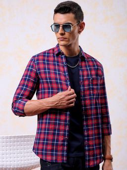 The Indian Garage Co - Men Slim Fit Checks Full Sleeves Cutaway Collar Casual Shirt