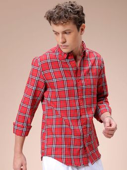 The Indian Garage Co - Men Slim Fit Checks Full Sleeves Cutaway Collar Casual Shirt