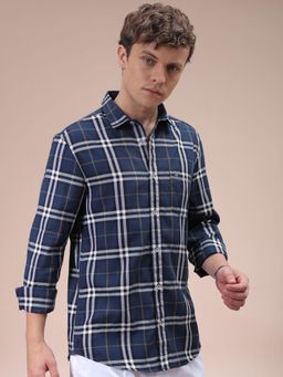 The Indian Garage Co - Men Slim Fit Checks Full Sleeves Cutaway Collar Casual Shirt