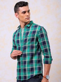 The Indian Garage Co - Men Slim Fit Checks Full Sleeves Cutaway Collar Casual Shirt